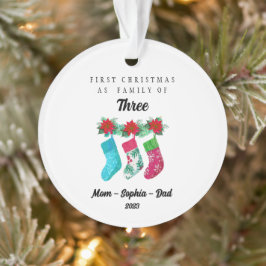Ornamento Primeiro Natal Personalizado como Família dos Três