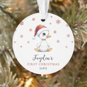 Ornamento Primeiro Natal Personalizado em Aquarela de Ganso 