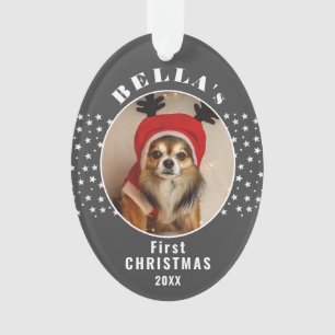 Ornamento Primeiro Natal - Pet Photo Stars Blush Cinza