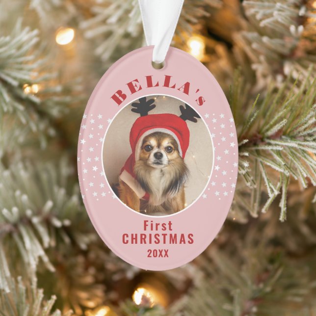 Ornamento Primeiro Natal - Pet Photo Stars Blush Pink (Árvore)