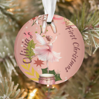 Ornamento Primeiro Natal rosa-balé acrílico