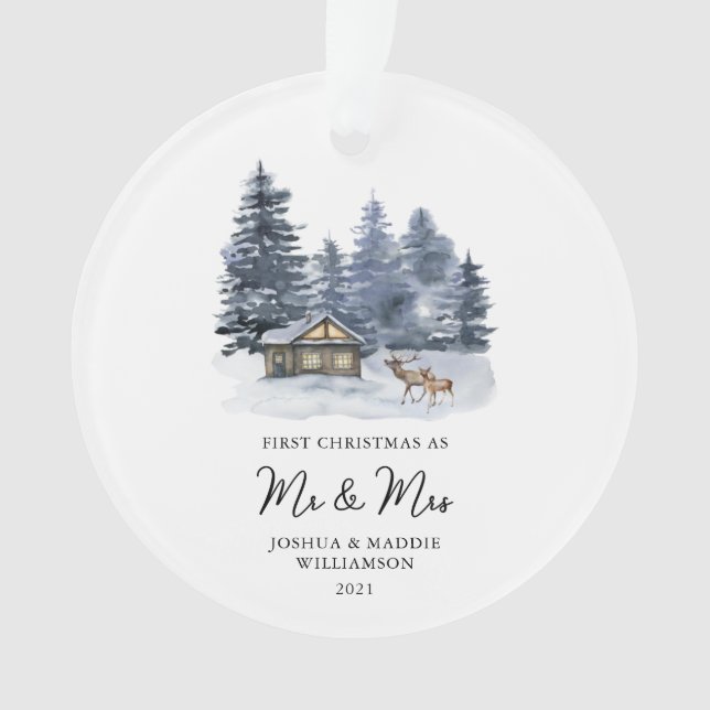 Ornamento Primeiro Natal - Rustic Woodlands Watercolor Foto (Frente)