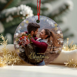 Ornamento Primeiro Noivado Engajado de Wreath de Natal