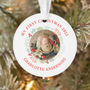 Ornamento Primeiro nome personalizado de Natal do bebê 2 Fot