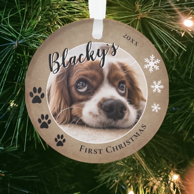 Ornamento Primeiro Puppy Natal Rustic Dog Name Foto (Criador carregado)