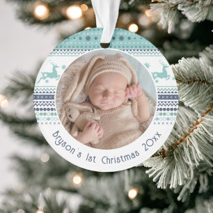 Ornamento Primeiro Reinador Azul de Natal Personalizado do B