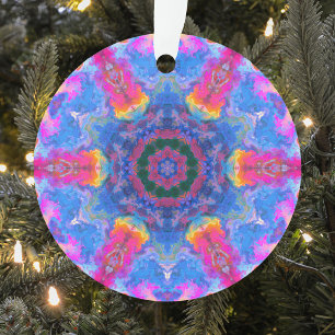 Ornamento Psicodélica Azul Hippie Rosa e Amarelo