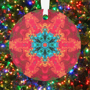 Ornamento Psicodélico Azul Hippie e Vermelho
