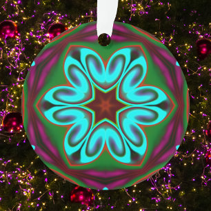 Ornamento Psicodélico Flor Azul Verde e Roxo