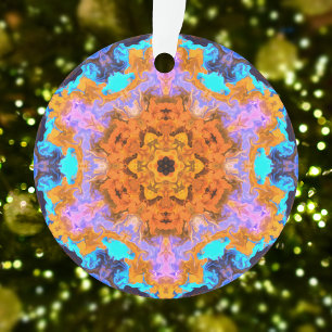Ornamento Psicodélico Hippie Laranja Azul e Amarelo