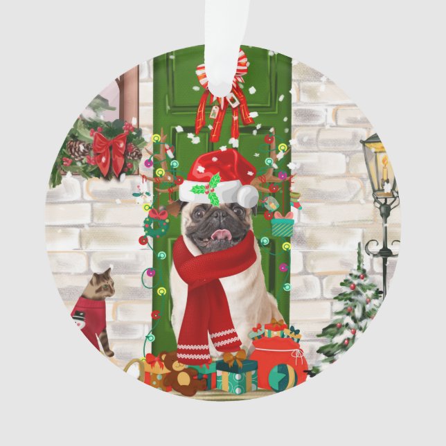 Ornamento Pug Dog Christmas (Frente)