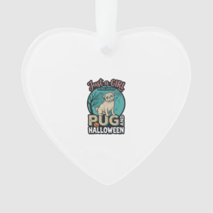 Ornamento Pug Halloween Menina Design Vetorial Vintage_1