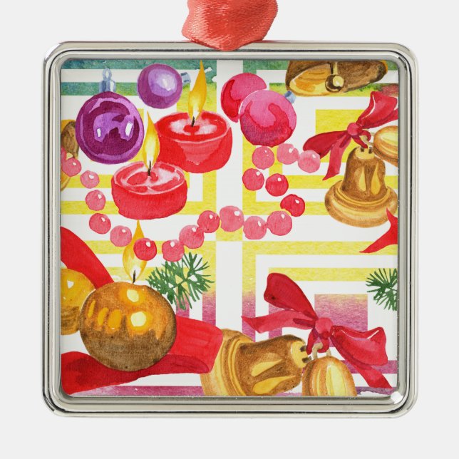 Ornamento Quadrado de Decoração de Feriados de Nat (Frente)