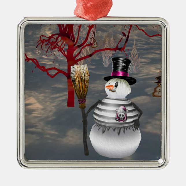 Ornamento Quadrado Gothic Snowman (Frente)