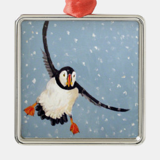 Ornamento Quadrado "Um Puffin Repleto"