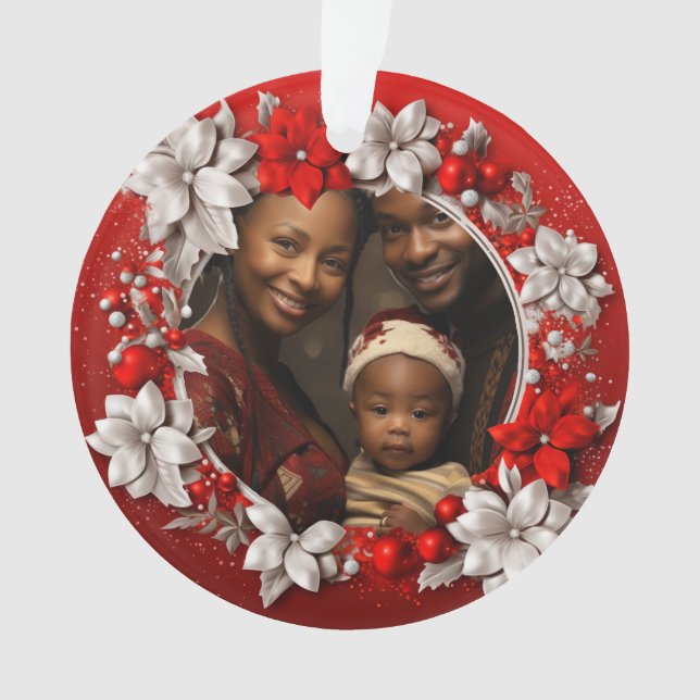 Ornamento Quadro de Foto de Natal Vermelho (Frente)
