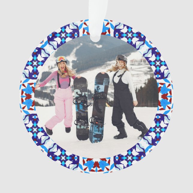 Ornamento Quadro de Fotografias de Natal Festivo Azul feliz (Frente)