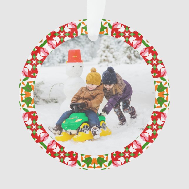 Ornamento Quadro de Fotografias de Natal Vermelho e Festivo (Frente)