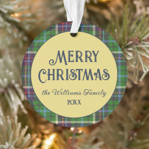 Ornamento Quadro de Tartan Feliz Natal Cor Dourada Acrílico