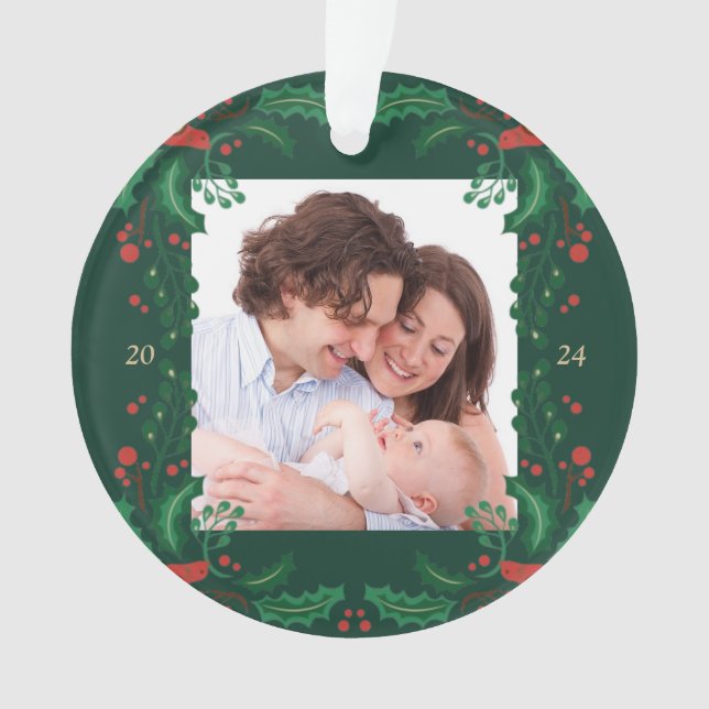 Ornamento Quadro Floral de Natal - acrílico personalizado (Frente)