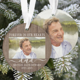 Ornamento Qualquer Texto 2 Foto Memorial Simples Faux Wood