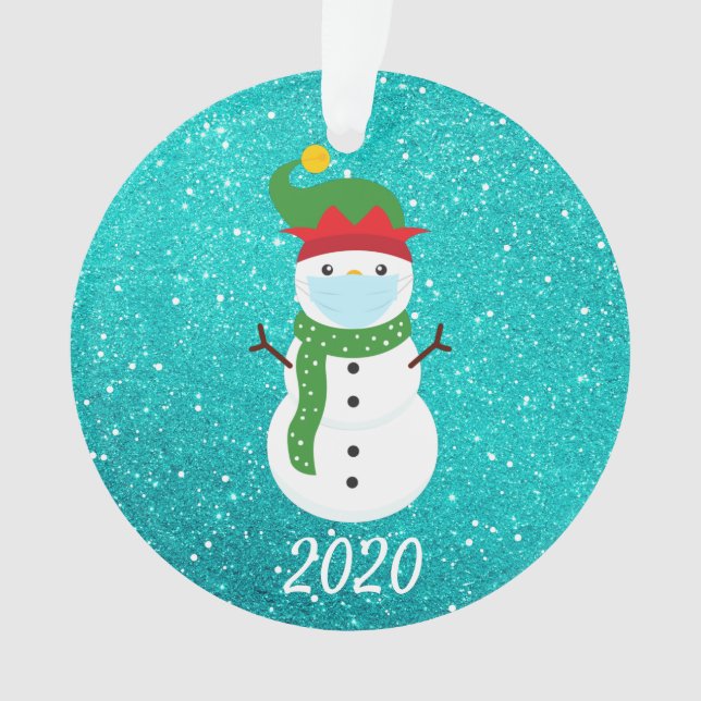 Ornamento Quarentena do Face de Natal Snowman 2020 (Frente)