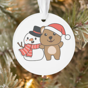 Ornamento Quokka Com Snowman No Inverno Na Ornamen De Natal