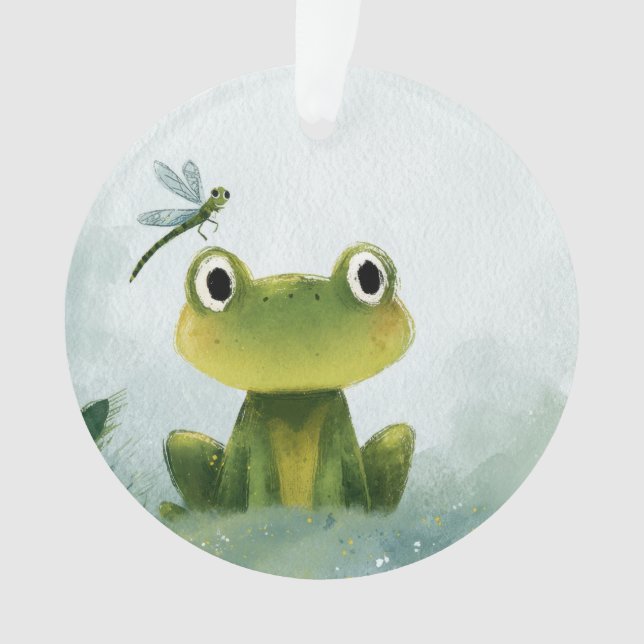 Ornamento Rã Fofa & Libélula – Ilustração de Natureza Suave (Frente)