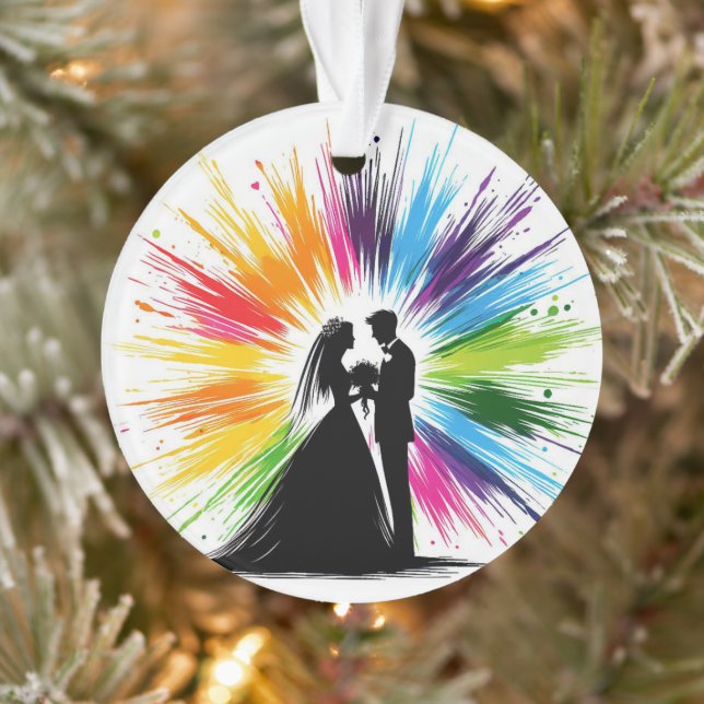 Ornamento Rainbow Bride e Groom Primeiro Natal (Árvore)