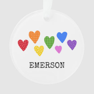 Ornamento Rainbow Hearts Kids NAME DATE Love Trabalho de art