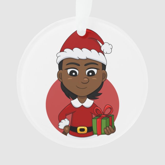 Ornamento Rapariga de Natal afro-americana com cabelo curto (Frente)
