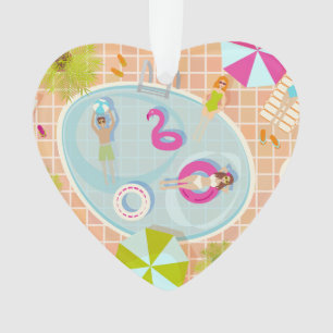 Ornamento Raparigas Bikini e caras jogando piscina de nataçã