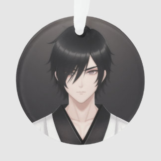 Ornamento Rapaz de Anime de Cabelo Escuro em Adorno de Traje