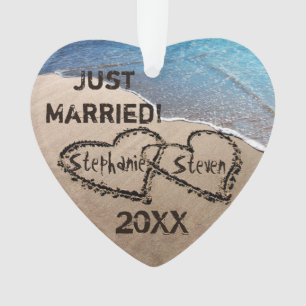 Ornamento Recem casados! Dois Corações Na Ornação De Areia