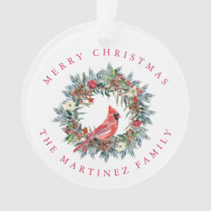 Ornamento Red Cardinal Pine Wreath Feliz Natal