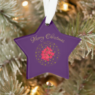 Ornamento Red Poinsettia Plant on glitter starry roxo sky
