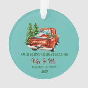 Ornamento Red Truck Pine Árvores Nosso Primeiro Natal