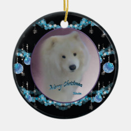 Ornamento Redondo de Natal Samoyed (mini-retrato)