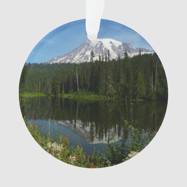 Ornamento Reflexo do Lago Monte Rainier com Flores Silvestre (Frente)