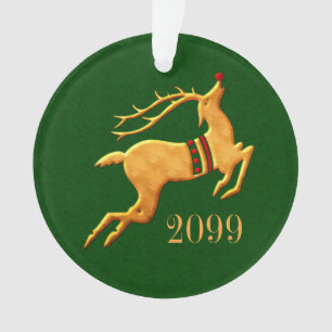 Ornamento Reindeer ouro com Vermelho e Verde Natal