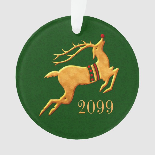 Ornamento Reindeer ouro com Vermelho e Verde Natal (Frente)