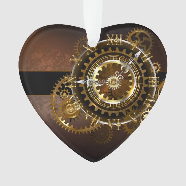 Ornamento Relógio a vapor com engrenagens antigas (Frente)