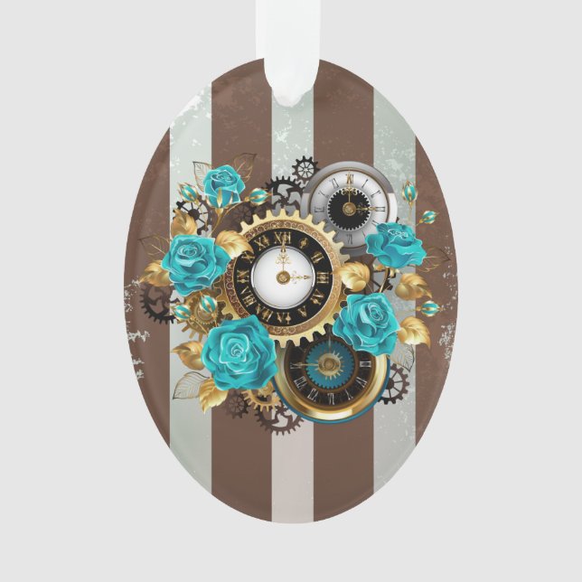 Ornamento Relógio e Rosas de Turquesa em Striping (Frente)