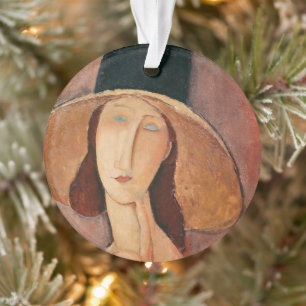 Ornamento Retrato de Jeanne Hebuterne em um chapéu grande