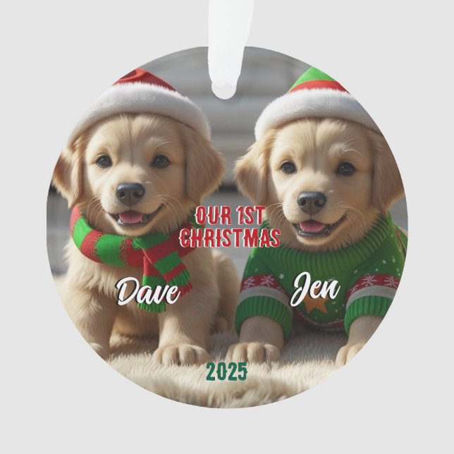 Ornamento Retriever de Ouro de Natal 1rua Personalizado (Frente)