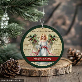 Ornamento Retro Christmas Ornament Green Red Angel Design