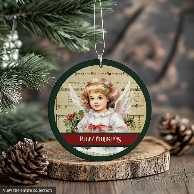 Ornamento Retro Christmas Ornament Merry Angel Card Holder (Retro Christmas Ornament Merry Angel Card Holder)