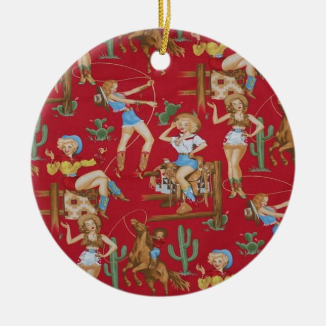 Ornamento retro da árvore de Natal das vaqueiras (Frente)