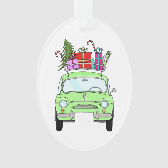 Ornamento Retro Fiat 500 com presentes de Natal (Frente)