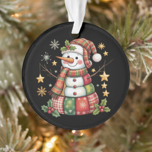 Ornamento Retro Patchwork Boneco de Neve Feliz Natal Coquett